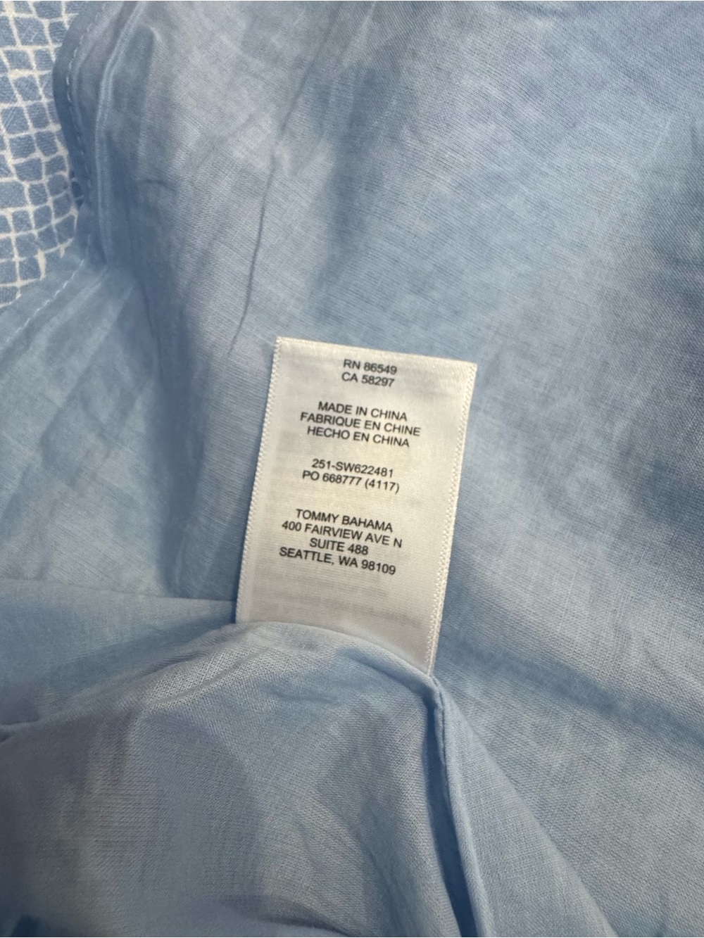 Tommy Bahama 100% Linen Shift Dress XL Blue White Print Pockets Fringe Trim - Picture 8 of 8